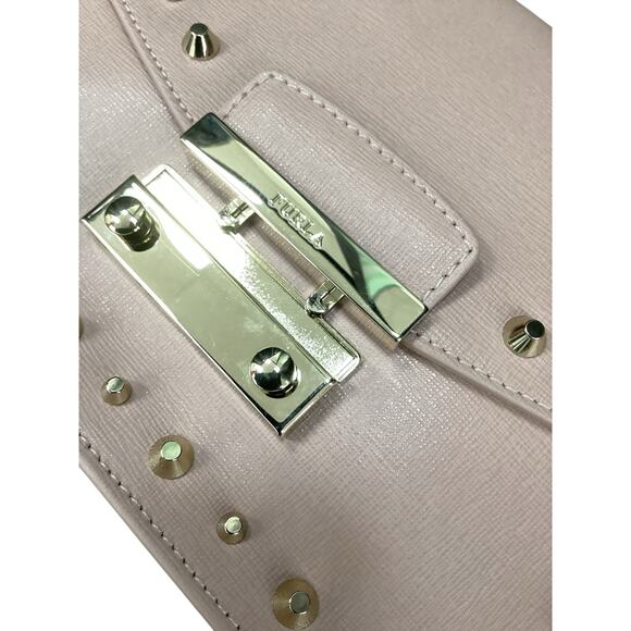 NWT Furla Crossbody Women’s 1Size Gold Hardware Studs Saffiano Leather Dust Pink - Picture 8 of 12